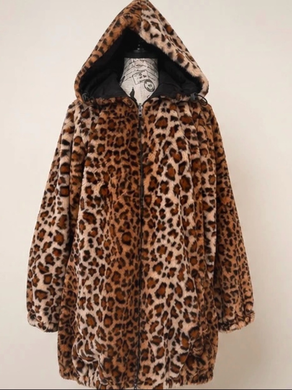 Reversible Faux Fur Leopard Print Hooded Coat - Brown/Bkack